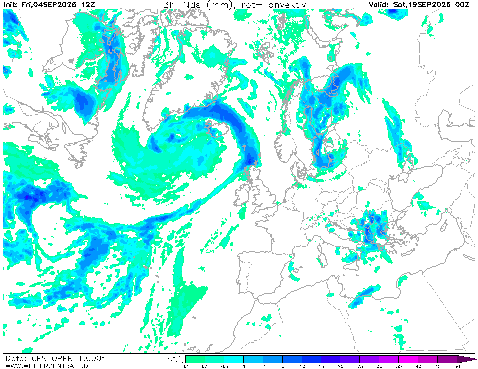 GFS precipitation, TUE 17 JUL, 0:00Z
