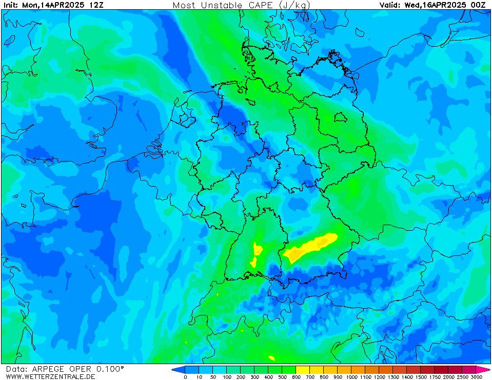 Předpověď konvekce - CAPE.