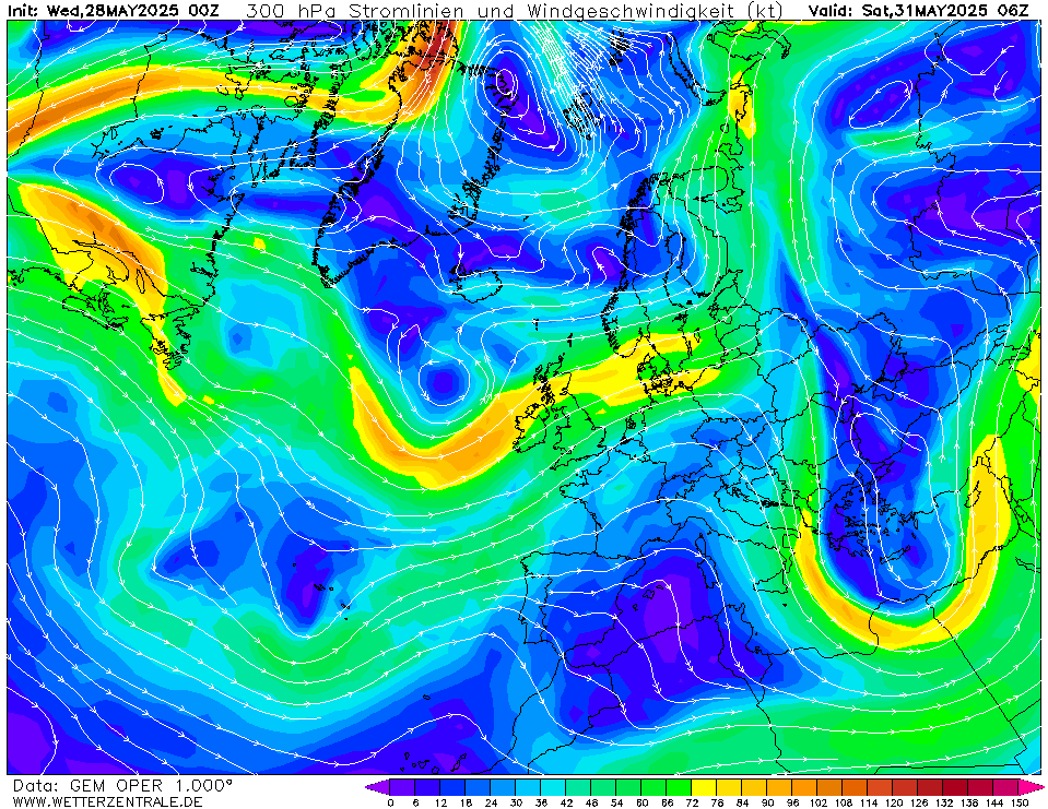 Výhled větru - vítr v 300hPa.