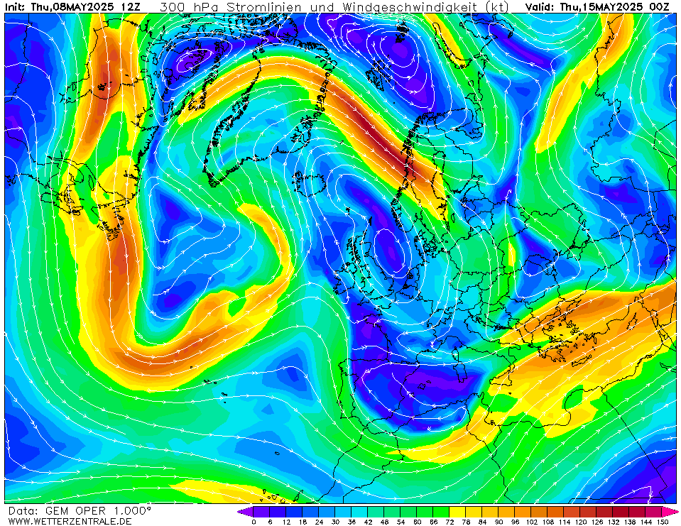 Výhled větru - vítr v 300hPa.