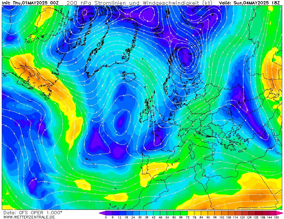 Výhled větru - vítr v 200hPa.