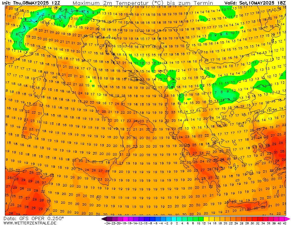 Temp massime domenica 07 luglio 2019