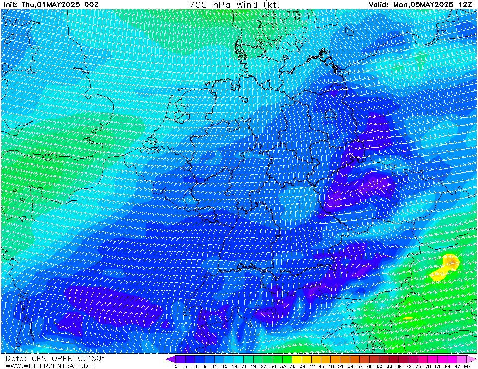 GFS Wind 700 hPa 108h