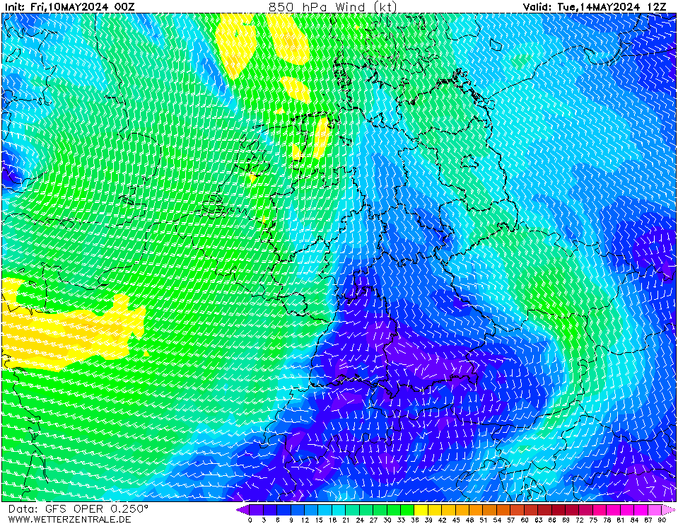 GFS Wind 850 hPa 108h