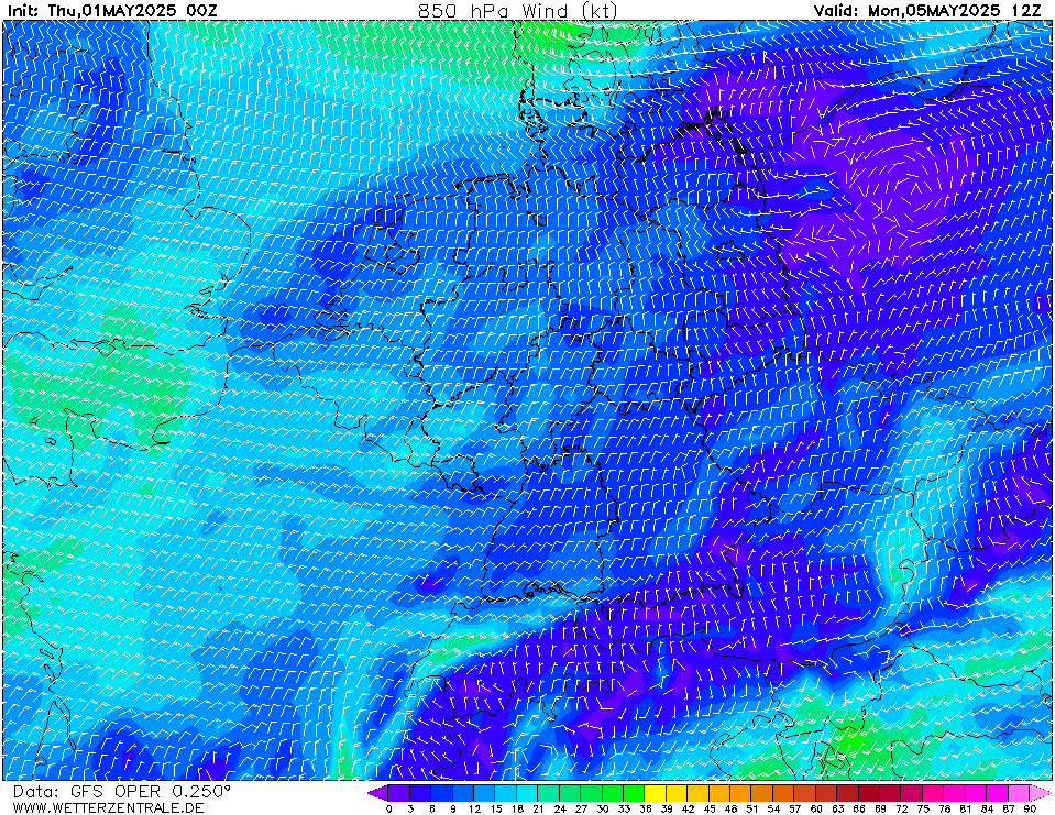 GFS Wind 850 hPa 108h