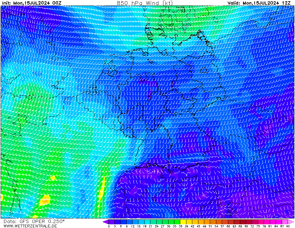 GFS Wind 850 hPa 12h