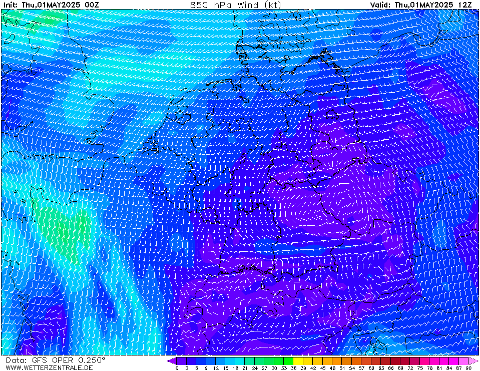 GFS Wind 850 hPa 12h