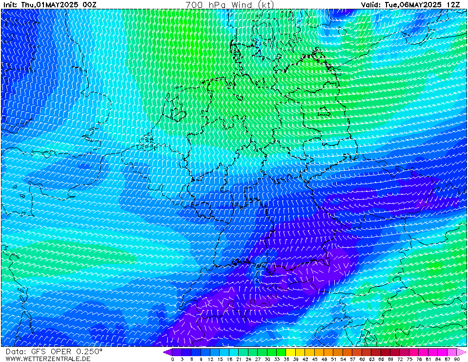 GFS Wind 700 hPa 132h