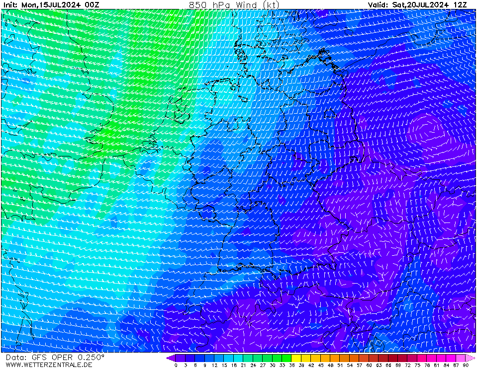 GFS Wind 850 hPa 132h