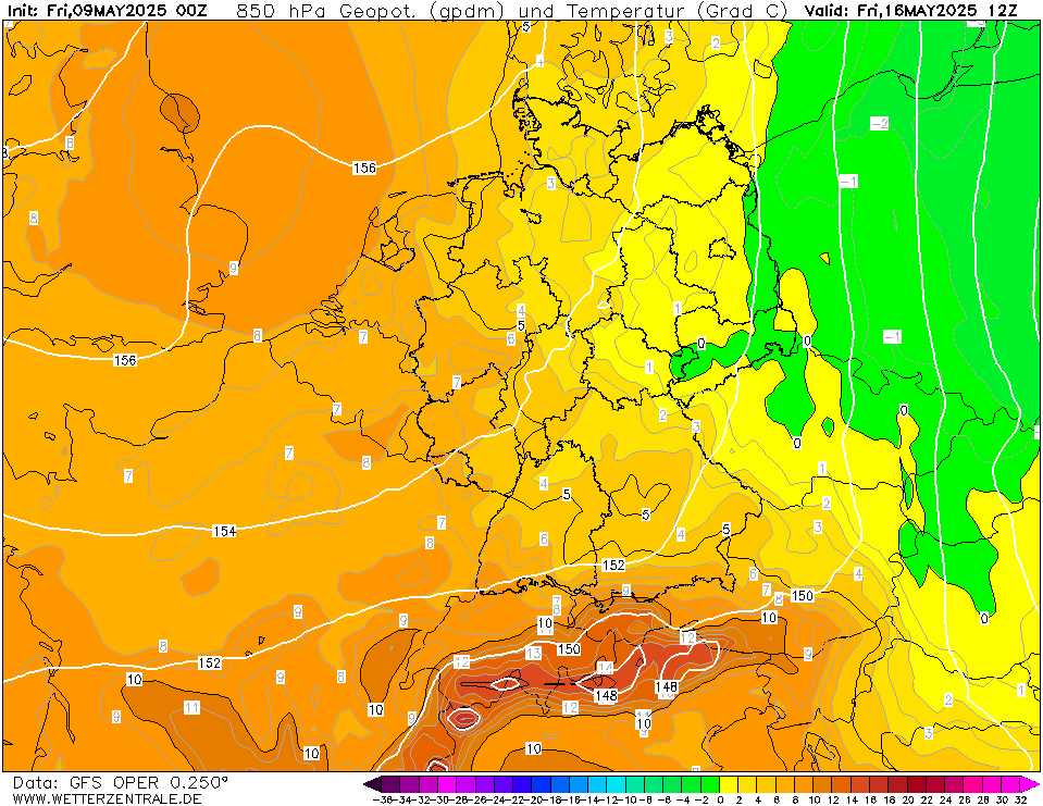 Dlouhodobé předpovědi - teplota vzduchu v 850hPa.