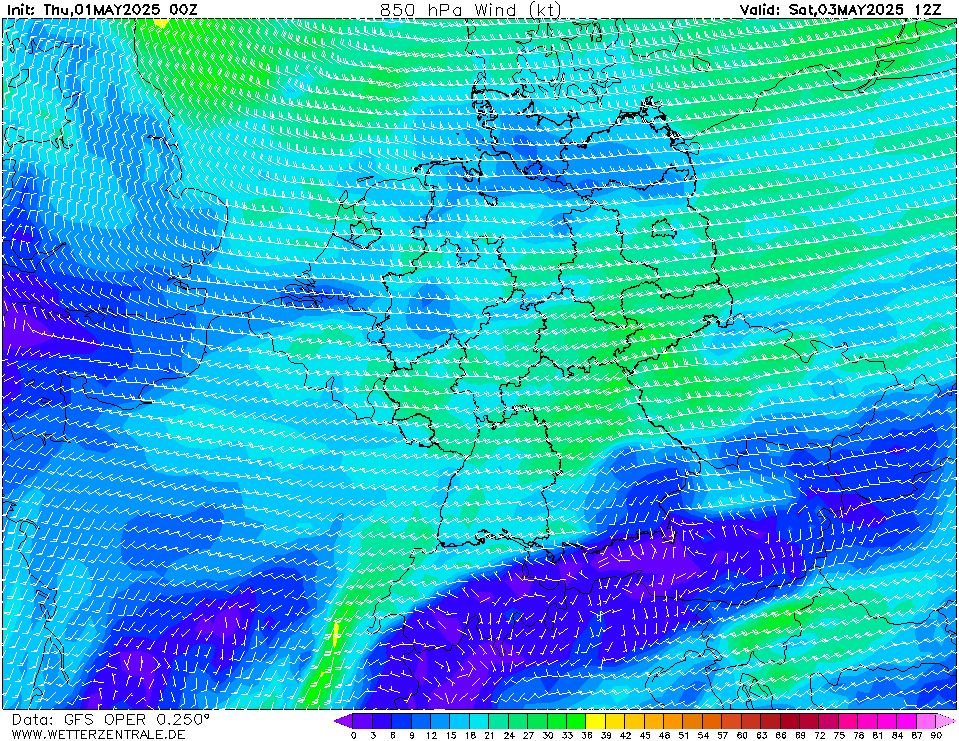 GFS Wind 850 hPa 60h