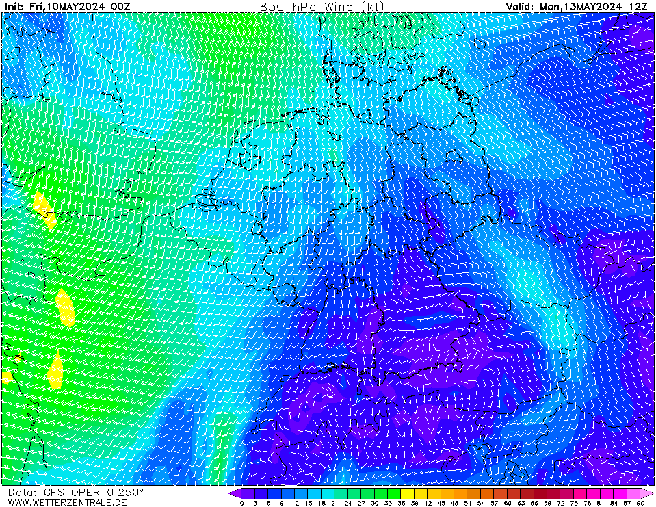GFS Wind 850 hPa 84h