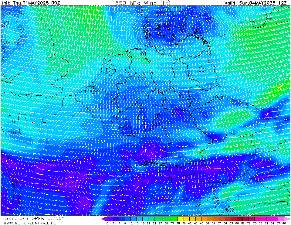 GFS Wind 850 hPa 84h