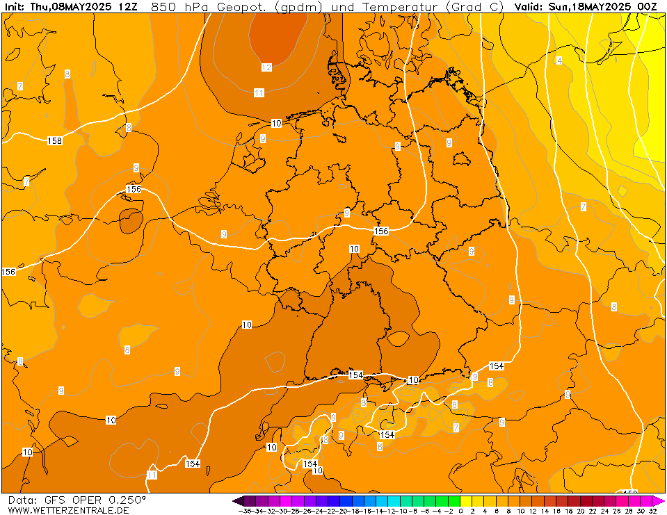 Dlouhodobé předpovědi - teplota vzduchu v 850hPa.