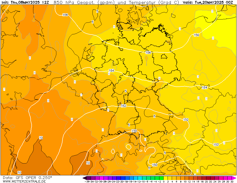 Dlouhodobé předpovědi - teplota vzduchu v 850hPa.