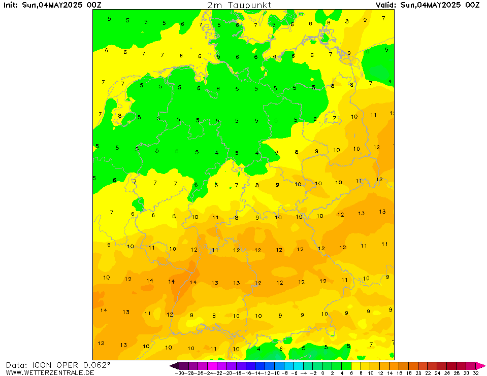 Wettervorhersage Taupunkt