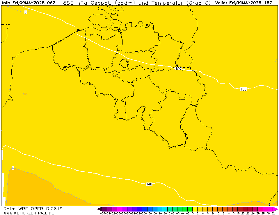 WRF Temperatuur - 850 hPA