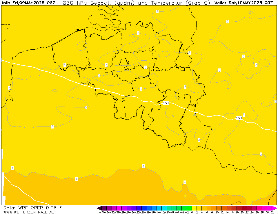 WRF Temperatuur - 850 hPA