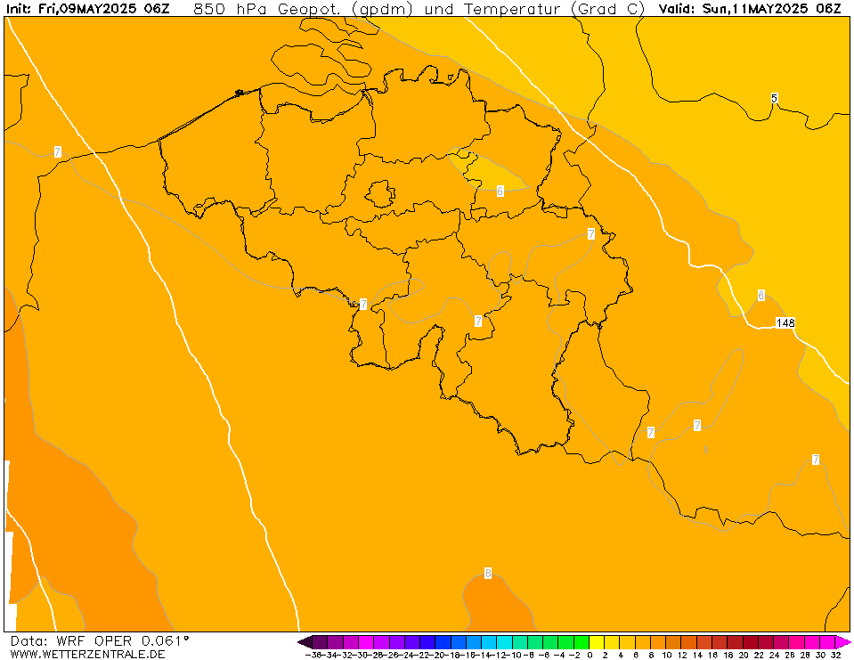 WRF Temperatuur - 850 hPA