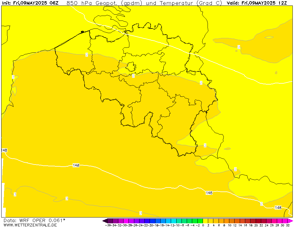 WRF Temperatuur - 850 hPA