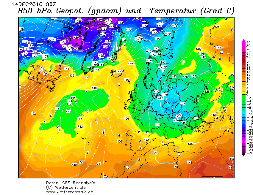 Temperature a 850hpa 14 Dicembre 2010