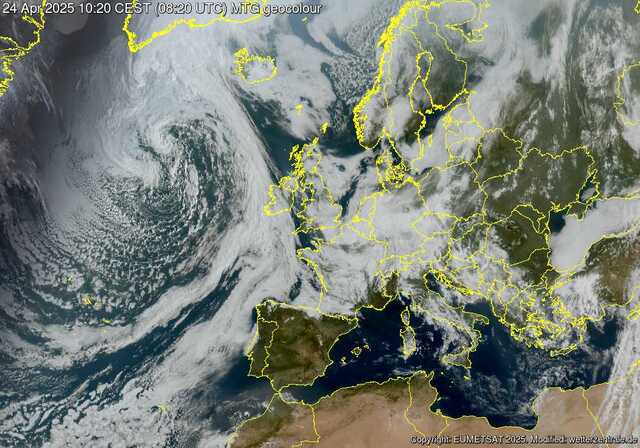 (Latest hourly MET9 Infra-Red Satellite image)